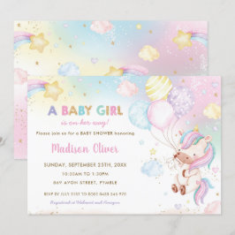 Whimsical Unicorn Balloons Rainbow Baby Dusche Einladung