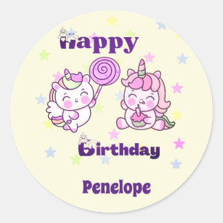 Whimsical Unicorn Geburtstag Delight Runder Aufkleber