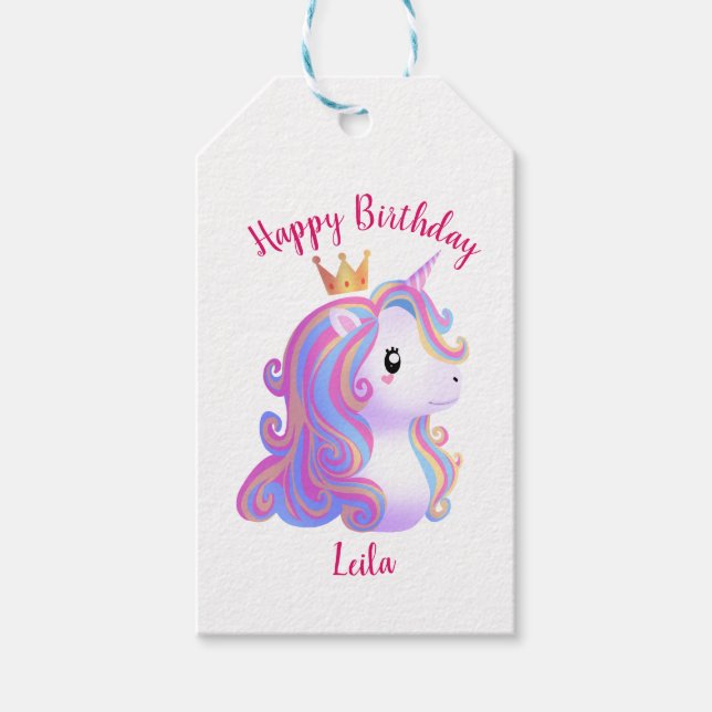 Whimsical Unicorn Geburtstag Geschenkanhänger (Vorderseite)
