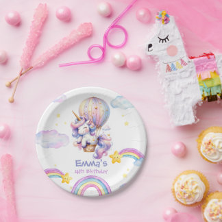 Whimsical Unicorn Heißluftballon Birthday Papa Pappteller