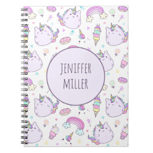 Whimsical Unicorn Kinder Personalisierter Name Notizblock