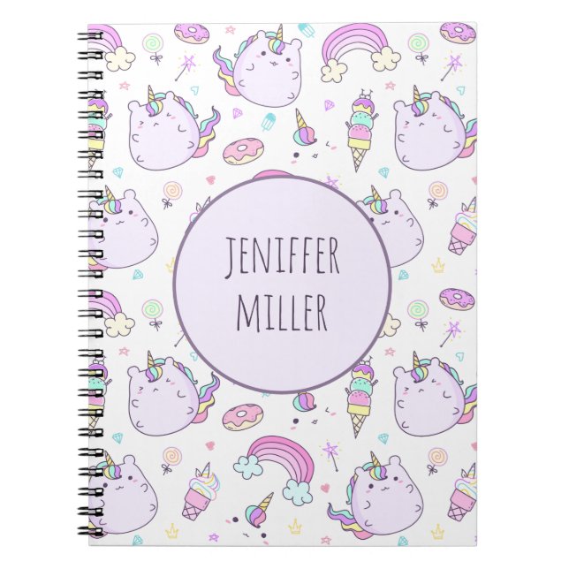 Whimsical Unicorn Kinder Personalisierter Name Notizblock (Vorderseite)