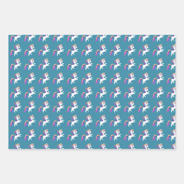 Whimsical Unicorn Rainbow Heart Wrapping Paper Geschenkpapier Set (Vorderseite)