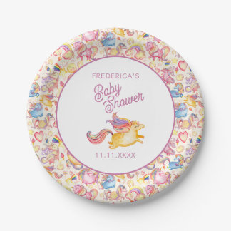 Whimsical Unicorns  Baby Shower Pappteller