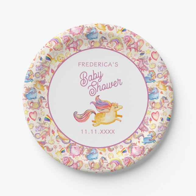Whimsical Unicorns  Baby Shower Pappteller (Vorderseite)