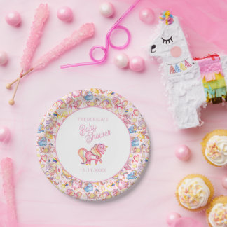 Whimsical Unicorns Girl Baby Shower Pappteller