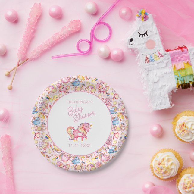 Whimsical Unicorns Girl Baby Shower Pappteller (Party)