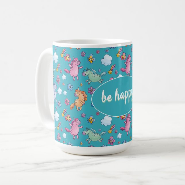 Whimsical Unicorns und Helle Hübsche Blume Kaffeetasse (Vorderseite Links)