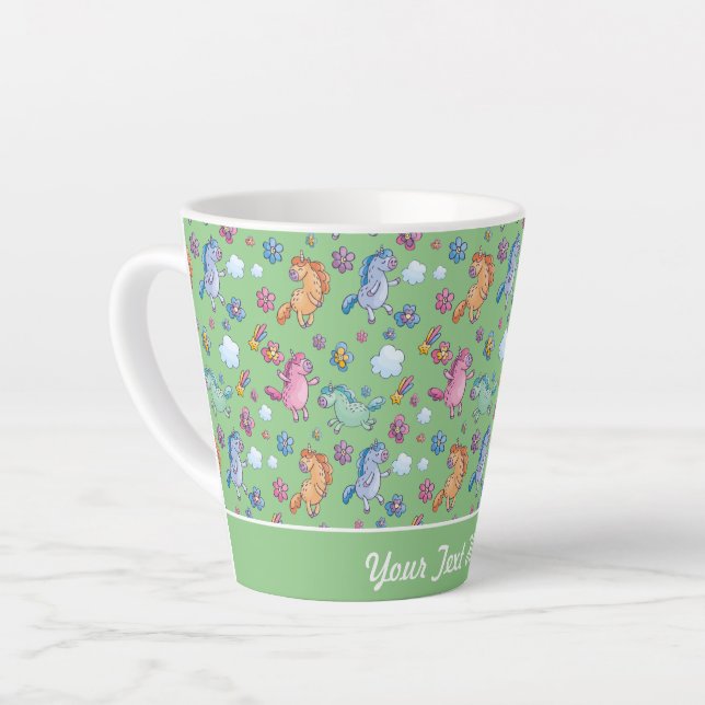 Whimsical Unicorns und Helle Hübsche Blume Milchtasse (Linke Ecke)