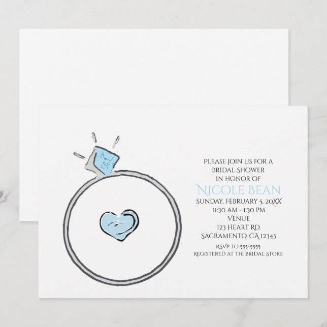 Whimsical Verlobung Ring Bridal Dusche Einladung (Vorne/Hinten)