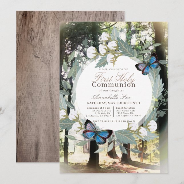 Whimsical verzauberter Wald Erste Heilige Kommune Einladung (Vorne/Hinten)