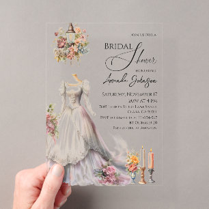 Whimsical Viktorianisch Wedding Dress Brautparty Acryleinladungen