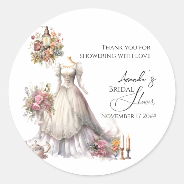 Whimsical Viktorianisch Wedding Dress Brautparty Runder Aufkleber (Vorderseite)