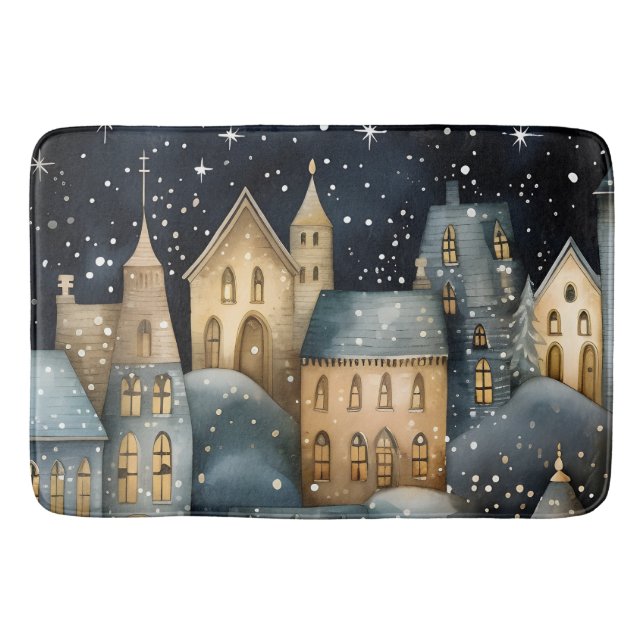 Whimsical Village Starry Skies Navy Gold Badematte (Vorderseite)