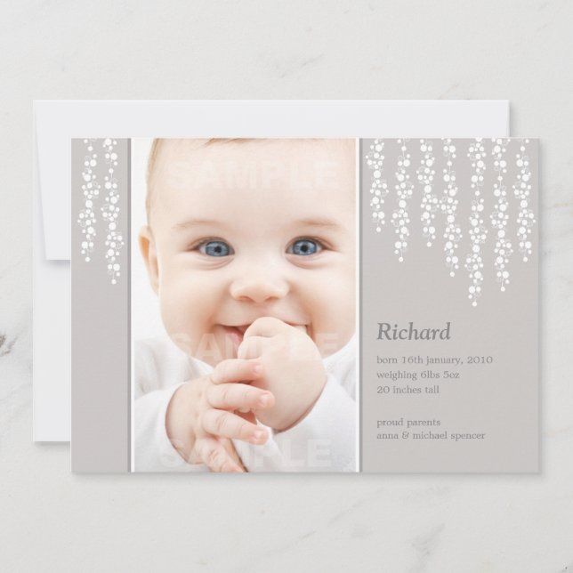 Whimsical Vines Birth Announction Grau Card Ankündigung (Vorderseite)
