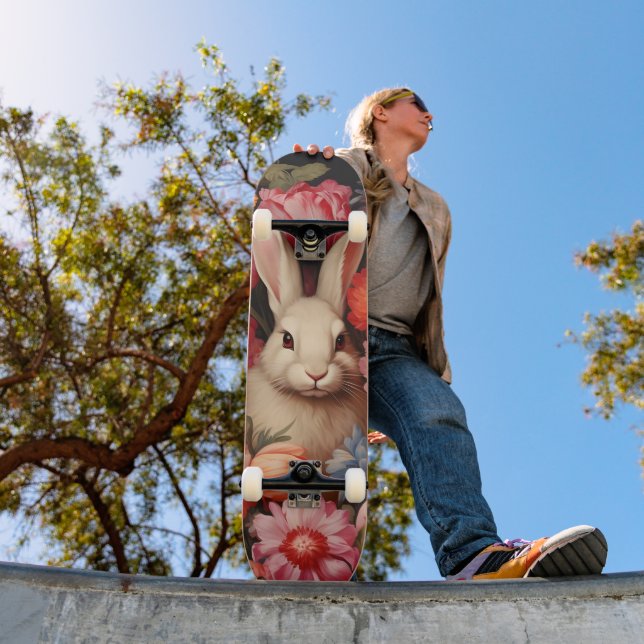 Whimsical Vintag Bunny Spring blüht Skateboard (Außenbereich 1)