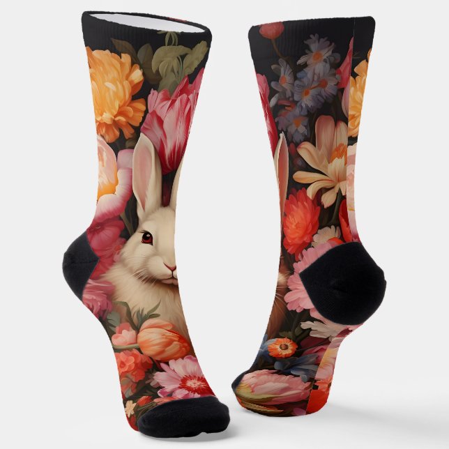 Whimsical Vintag Bunny Spring blüht Socken (Gewinkelt)