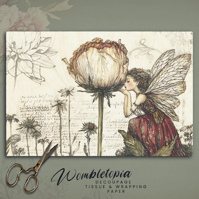 Whimsical Vintag Fairy Botanical Floral Sketches Seidenpapier (Von Creator hochgeladen)