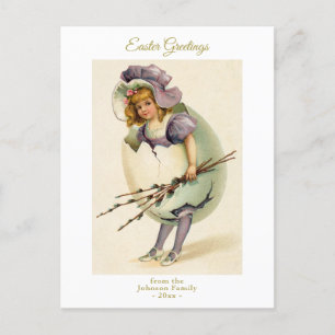 Whimsical Vintag Girl Hatching from Ostereig Feiertagspostkarte