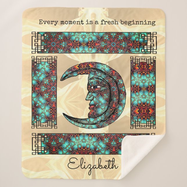 Whimsical Vintag Graphics mit Moon Portrait Sherpadecke (Vorderseite)