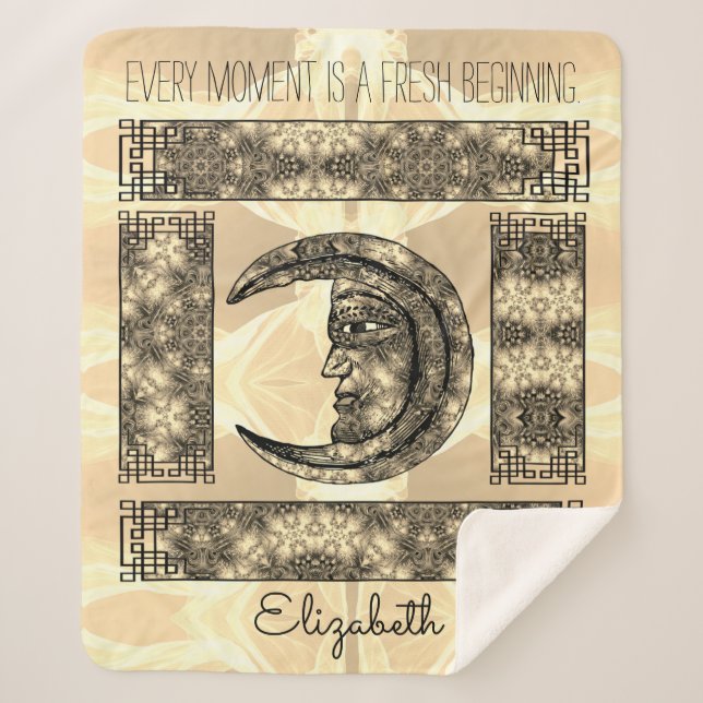 Whimsical Vintag Graphics mit Moon Portrait Sherpadecke (Vorderseite)