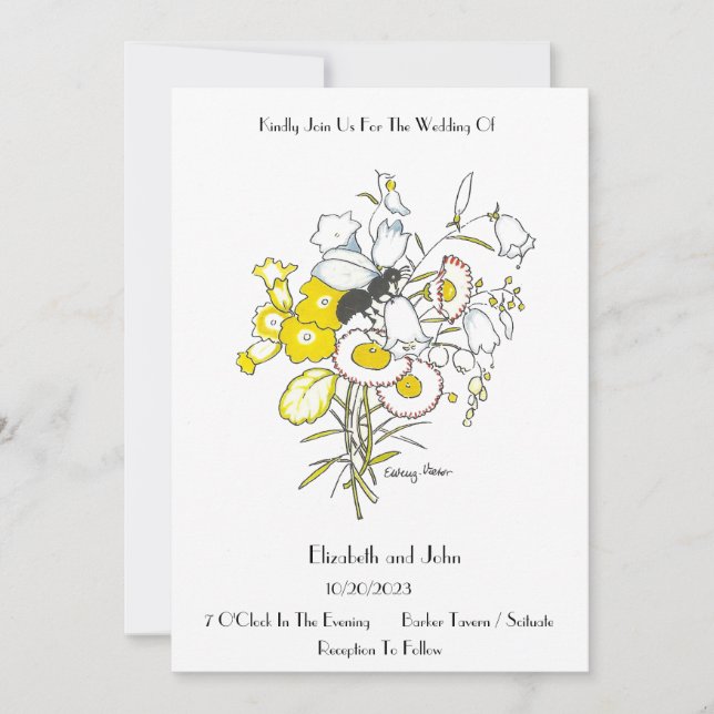 Whimsical Vintag Illustration Hochzeit Einladung (Vorderseite)