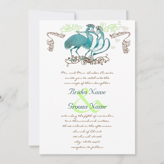 Whimsical Vintag Love Bird Wedding Einladung (Vorderseite)