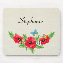 Whimsical Vintag Red Poppe Wasserfarbe mit Namen