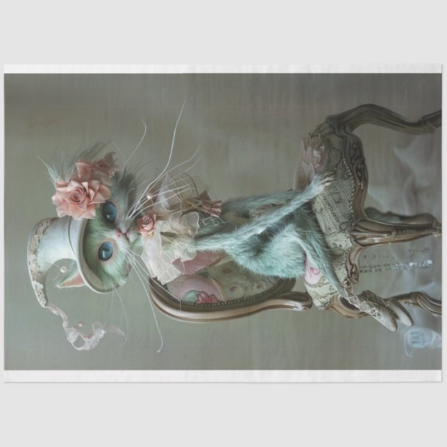 Whimsical Vintag Sophisticated Cat Decoupage Seidenpapier (Vorderseite)