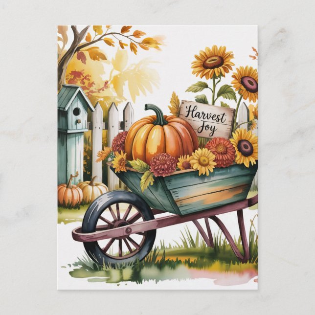 Whimsical Vintag Wheelbarrow, die Herbsternte, Postkarte (Vorderseite)
