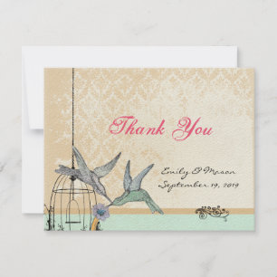 Whimsical Vintage Bird Cage Mariage Carte de remer
