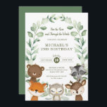 Whimsical Wald Friend Greenerie Geburtstag Einladung<br><div class="desc">Adorable Waldkultur-Geburtstagsinspektion mit süßen Waldtieren und elegantem botanischen Grünkranz</div>