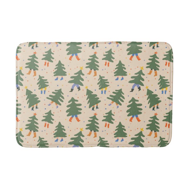 Whimsical Walking Weihnachtsbaummuster Badematte (Vorderseite)