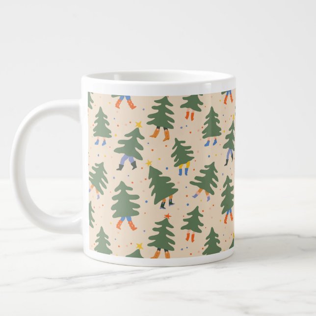 Whimsical Walking Weihnachtsbaummuster Jumbo-Tasse (Links)