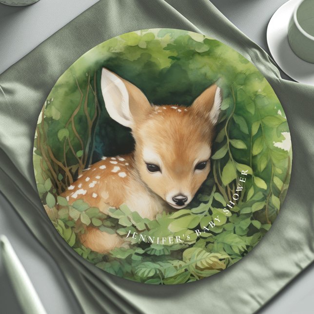 Whimsical Watercolor Baby Deer Baby Dusche Pappteller (Von Creator hochgeladen)