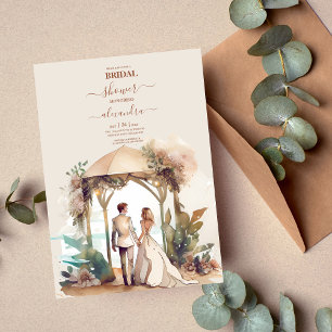 Whimsical Watercolor Beach Hochzeit in Urlaubsort Einladung