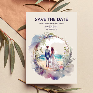 Whimsical Watercolor Beach Hochzeit in Urlaubsort Save The Date