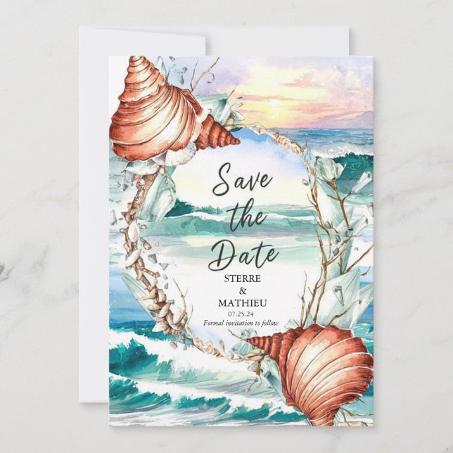 Whimsical Watercolor Beach Hochzeit Save The Date (Vorderseite)