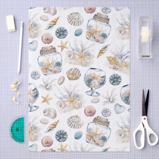 Whimsical Watercolor Beach Shells Decoupage Paper Seidenpapier (Handwerk)