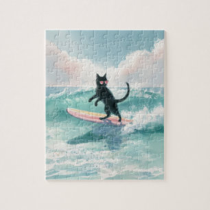 Whimsical Watercolor Black Cat Surfpuzzle