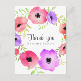 Whimsical Watercolor Blume Hochzeit Danke Postkarte