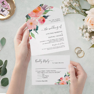 Whimsical Watercolor Botanical Floral Hochzeit All In One Einladung