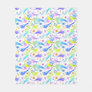 Whimsical Watercolor Budgie Parakeets Fleecedecke