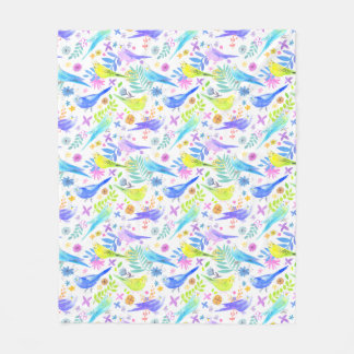 Whimsical Watercolor Budgie Parakeets Fleecedecke