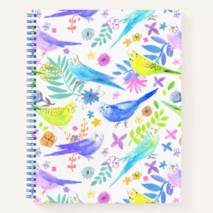 Whimsical Watercolor Budgie Parakeets Notizbuch