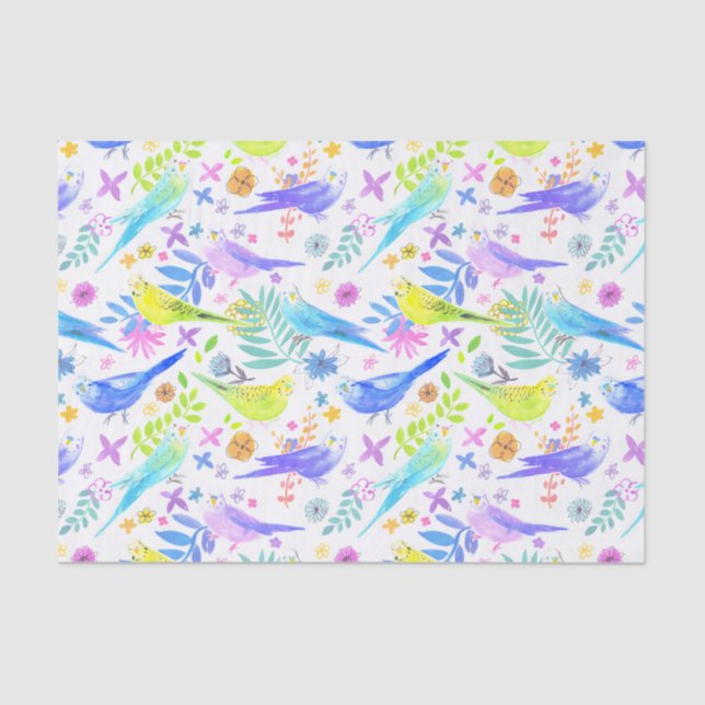 Whimsical Watercolor Budgie Parakeets Seidenpapier (Vorderseite)