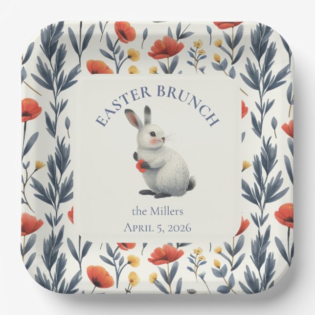 Whimsical Watercolor Bunny Meadow Easter Brunch Pappteller (Vorderseite)