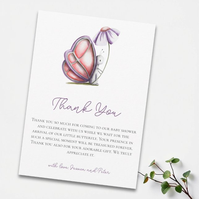 Whimsical Watercolor Butterfly Baby Shower Dankeskarte (Von Creator hochgeladen)
