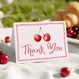 Whimsical Watercolor Cherry Baby Dusche Dankeskarte