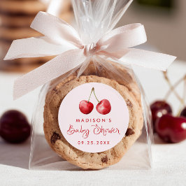 Whimsical Watercolor Cherry Baby Dusche Runder Aufkleber